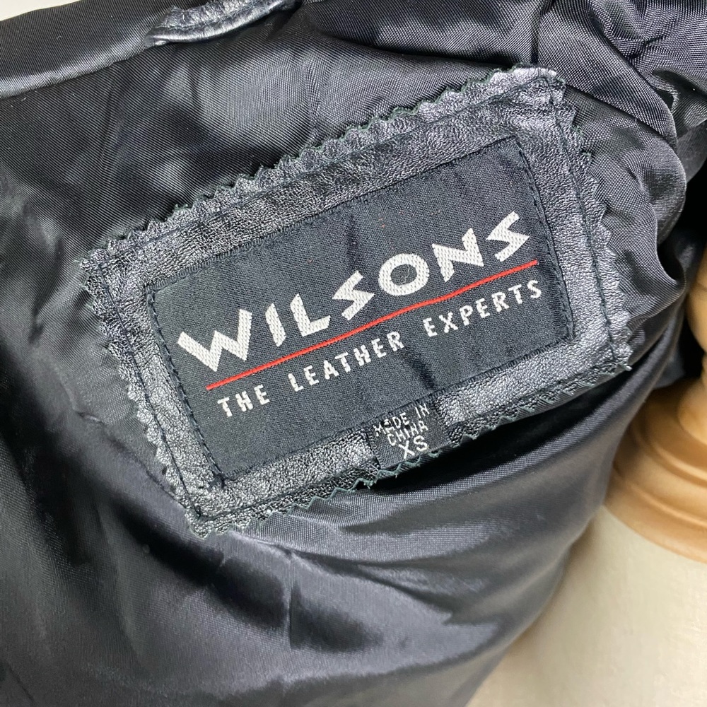 VINTAGE WILSONS Womens 90s Leather Hooded Moto Jacket Gold Tone Hardware XS - Picture 11 of 12